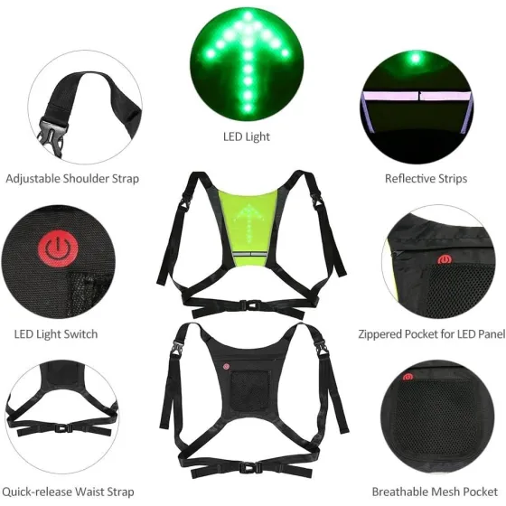 Lixada LED Fietstas/Rugzak/Vest Widget met Richtbare Reflecterende Afstandsbediening - Waterdicht, Fietsveilig